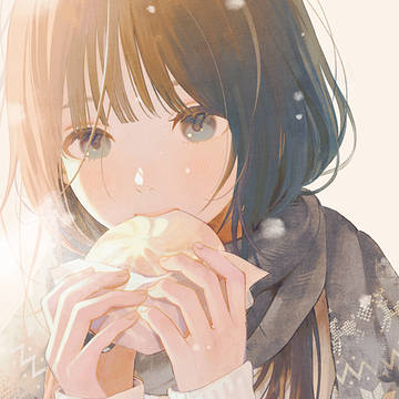girl, scarf, steamed bun with meat filling / 食む