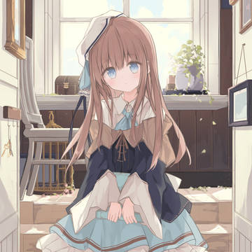 original, girl, brown hair / 本と女の子