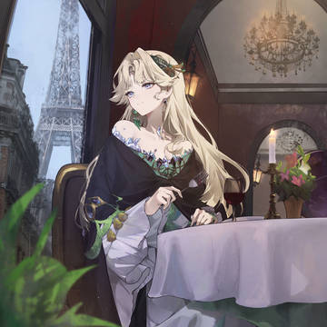 girl, Chandelier, dress / パリの午後