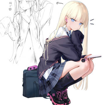 original, blonde, bellybutton / 引きこもりの妹が制服を着てみた回