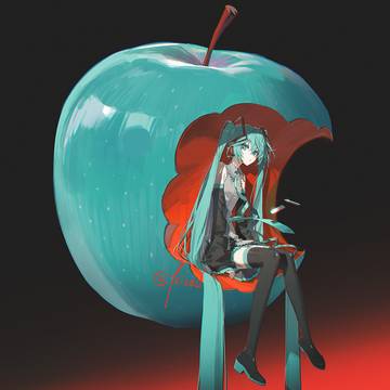 hatsune miku, VOCALOID, apple / 绿果果