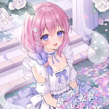 girl, pink hair, virtual YouTuber / 尾ノ花うらみちゃん1周年記念イラスト