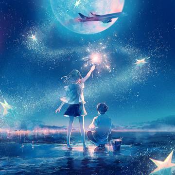 summer, starry sky, sea / 「手のひらに月でも乗せたげる」Web装画
