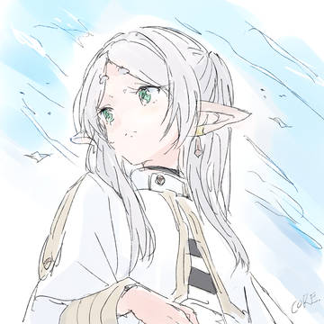 frieren, elf ears, girl / 振り返るフリーレン