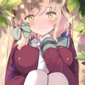original, uniform, white tights / 木漏れ日のベンチで