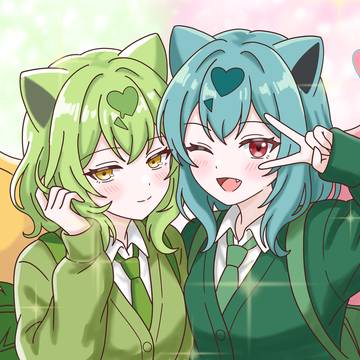 girl, fan work, pokemon gijinka / 自撮りツーショットのギャルフシギソウちゃん達！