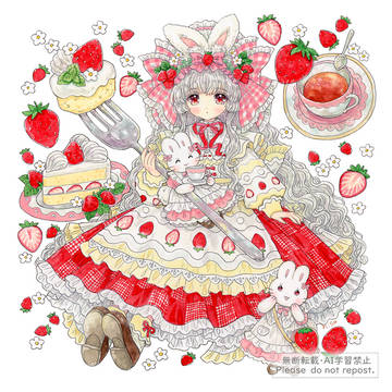 girl, rabbit, shortcake / Skeb納品作品