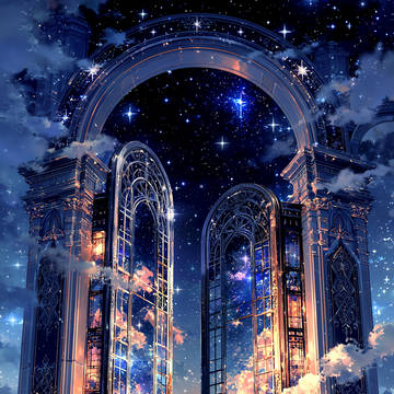 midjourney, scenery, background / 星空のゲート ３